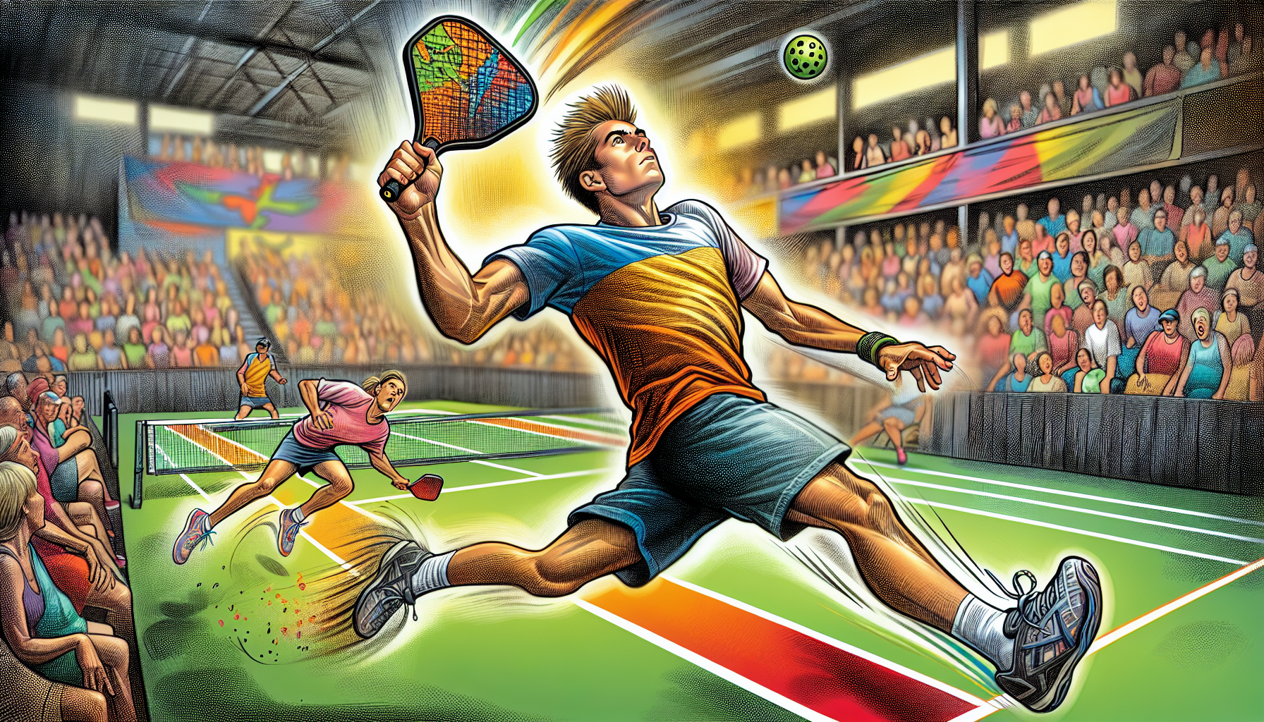 Cartoon of pickleball players demonstrating quick movements